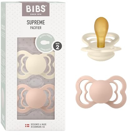 BIBS Supreme Napp 2-pack, BPA-fri, Symmetrisk sugdel. Naturgummilatex, Storlek 2 (6-18 månader), Ivory/Blush