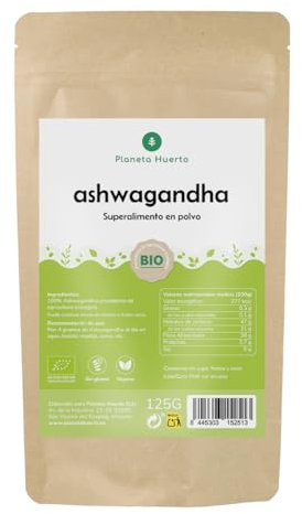PLANETA HUERTO | Ashwagandha somnifera Bio para Bienestar, Reducción del Estrés, Energía y Equilibrio Natural (Ashwagandha Polvo 125 g)