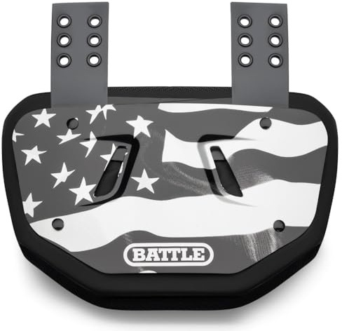 Battle Sports Novelty Football Back Plate – Hard Shell Lower Back Protector with Contoured Foam for High-Impact Protection - Youth, American Flag Silver/Black