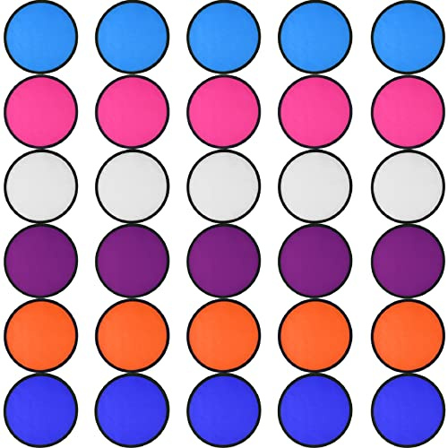 Mototo 30 Pieces Foldable Flying Disc Fans with Bag Folding Pocket Toy Set for Kids Fun Birthday Party Favors Summer Outdoor Activity Game Halloween Christmas, 6 Colors (Colorful 2)