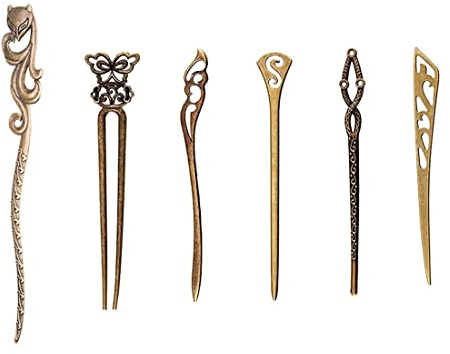Clyhon 6 Stücke Chinesische Damen Haar Stäbchen, AUHOTA Antike Bronze Dekorative Haar Sticks Essstäbchen, Antiquität Retro Vintage Haarnadel für Haar DIY Zubehör(6 Stile)
