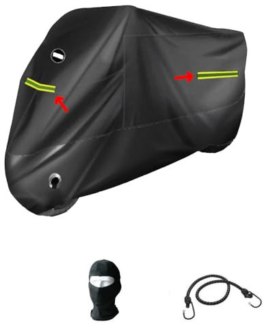 Compatible con BMW K 1200 LT Funda Moto Forro Impermeable Anti Granizo para Moto-Scooter-Parabrisas Y BAUL Case Negro con Funda Rayas Fluo 296X105X127CM
