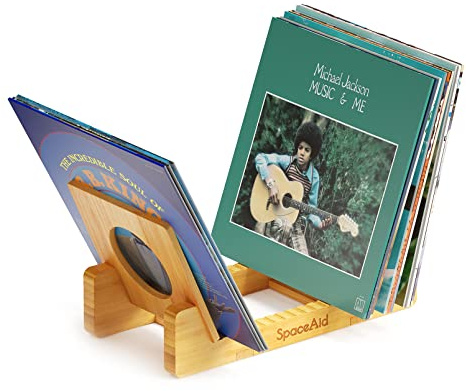 SpaceAid Bamboo Vinyl Record Storage Holder Shelf, Holds Up to 50 Albums, 7 or 12 inch LPs, Vinyl Holder Stand Organizer Display Accessories, Gifts for Vinyl Records Lovers (Natural)
