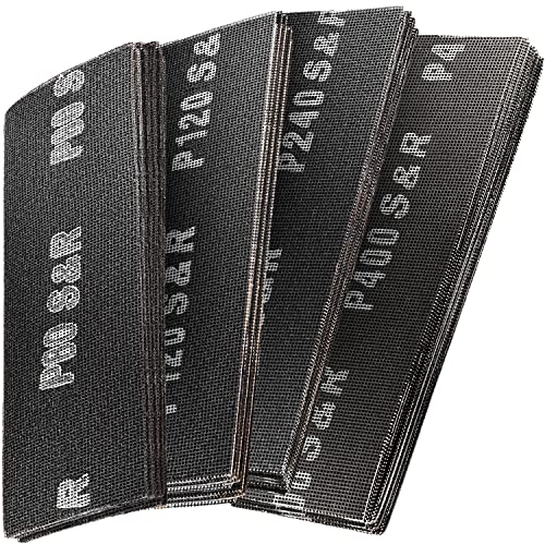 S&R Carta Vetrata Abrasiva Fogli x Cartongesso Griglie x Levigatrice Set 40 Retine Stucco Pittura Legno Grana (10 x P80, P120, P220, P400) 280x93mm