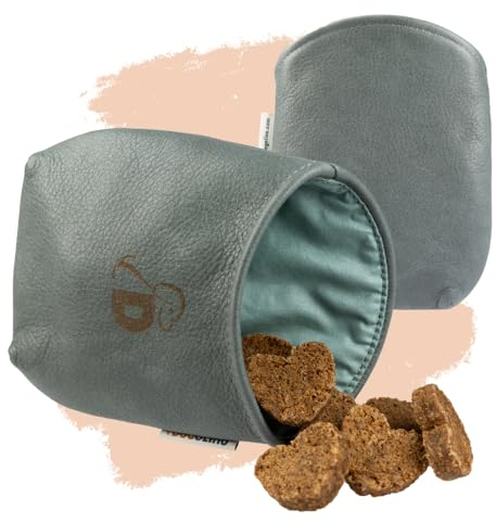 Pantolinos DOGOLINO® Leckerli-Beutel für Hunde aus Leder - Leckerlitasche - Futterbeutel für Hundetraining - Kleiderschutztasche - Snackbeutel zum Gassi gehen (Grau, Basic)