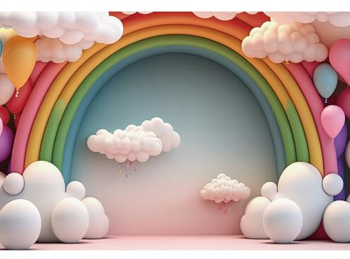 Ttincceer telón de Fondo Arco Iris 2.2x1.5m Dibujos Animados Arco Iris Globo Nube bebé Ducha Fondo recién Nacido niño niña Fiesta de cumpleaños decoración Banner