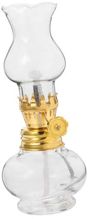 WOONEKY Kleine Glas Öllampe für Innenbereich Minimalistisch mit Langlebiger Beleuchtung Einfach zu Bedienen Sicher bei Stromausfall und Tragbar | Glas und Aluminiumlegierung, Baumwolle als Dochtmaterial, Tischmodell, für Haushaltsbeleuchtung bei Stromausfall
