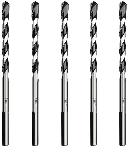HSAWBIT 5 PACK OF - 6mm x 100mm Masonry Drill Bits Set Concrete Drill Bit/Tungsten Carbide Drill Bits for Brick Walls/Glass/Plastic/Cement/Soft Tile