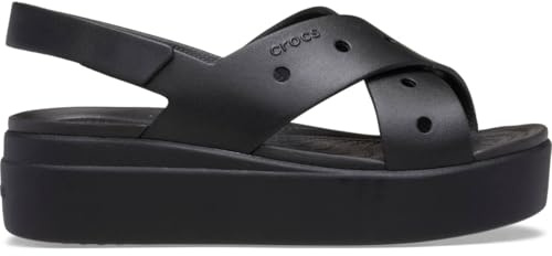 Crocs Brooklyn 4U Sandali da donna con cinturino incrociato con zeppa, nero, 39, Nero, 38/39 EU