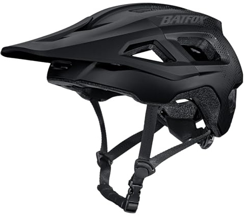 BATFOX NTA 8776 E-Bike & Mountain Bike Helmet for Adults Youth | Lightweight MTB Helmet with Adjustable Fit, Extended Visor & Ventilation, Fits 51-61CM(Black, L(57-61CM))