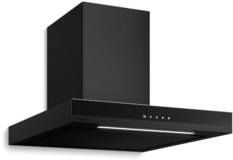 Klarstein Velaire Hotte Aspirante 60 cm - Hotte Murale Silencieuse, 600 m³/h, A++, Commandes Tactiles, LED, Filtre Charbon, 3 Vitesses, Cuisine Moderne, Noir