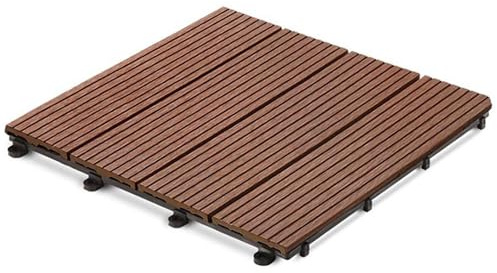 Blumixx WPC Terrassenfliesen Braun Geriffelt 12er Pack – 30x30 cm Klicksystem für Balkon, Terrasse & Garten – Wetterfest, Pflegeleicht, Einfach zu Verlegen – Outdoor Fliesen aus Holz-Kunststoff