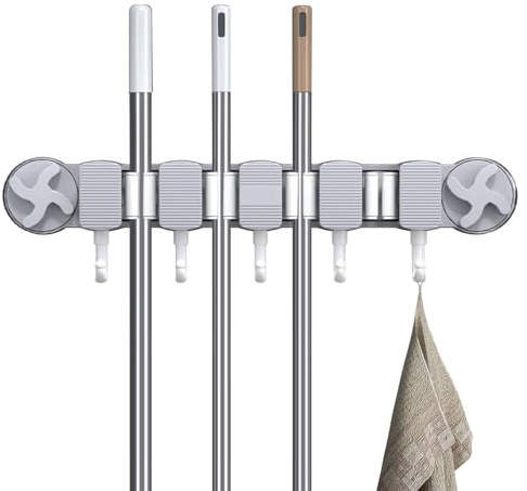 Mop Holder Wall Mount | Heavy Duty Suction Broom Storage,Garden Tool Storage Stand Home Organization for Gloves Shovel Kitchen Towel Rag Brush Laundry Room Commercial