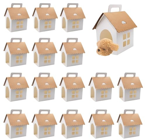 24 Stück Hundehütten Geschenkboxen mit Griff & Fenster in Großpackung | Zusammenklappbare Partyboxen in Hundehütten-Form mit quadratischem Sichtfenster für Hundeparty & Geburtstagsde