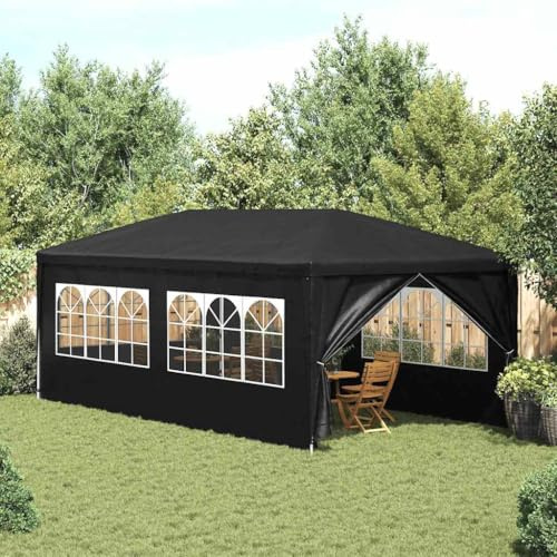 GeenYuu Tente de réception 3x6 m Anthracite en Polyester avec Structure Acier Stable, Panneaux latéraux avec fenêtres, idéale Jardin terrasse extérieur pour Protection Pluie Soleil Ombre