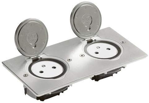 Legrand 089768 Prise de Sol Double Surface avec Platine Rectangulaire, 2P+T, 16A, 250V, Inox