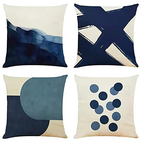 OYIMUA 4er Set Kissenbezug 45x45 Blau Dekokissen Sofakissen | Boho Kissenbezüge Outdoor Kissen Wetterfest Zierkissen Quadratische Sofakissen Kissenhülle,Wohnzimmer Deko