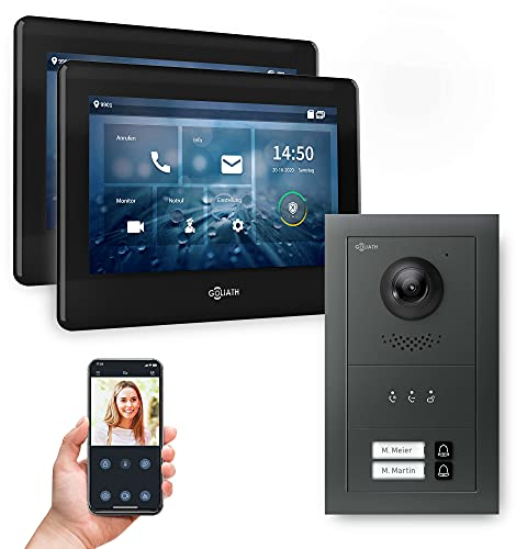 Goliath Hybrid | 2-Draht | Full-HD Video Türsprechanlage | App | 2-Fam | 2 x Full-Touchscreen 7 | Aluminium Unterputz Türstation | + Feedback Modul | 180° Ultra-Weitwinkel | AV-BUS-627