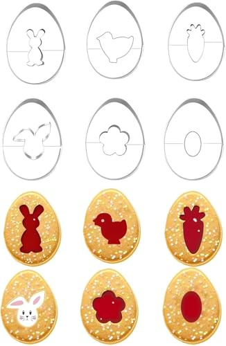 BAORONG Påsk Kakskärare Rostfritt Stål Set Med Kanin Morot Ägg Blomma Fjäril Sexbladig Blomma Utstickare För Bakning 6 Delar