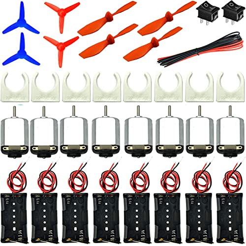 RUNCCI-YUN 8 Pcs Juego de Motor Eletrico, Bricolaje DC Motor Mini 1.5-3V 15000 RPM8X AA Battery Holder Case+2 x Boat Rocker Switch+Cables 1m+8x Propeller+8XSoporte de Motor