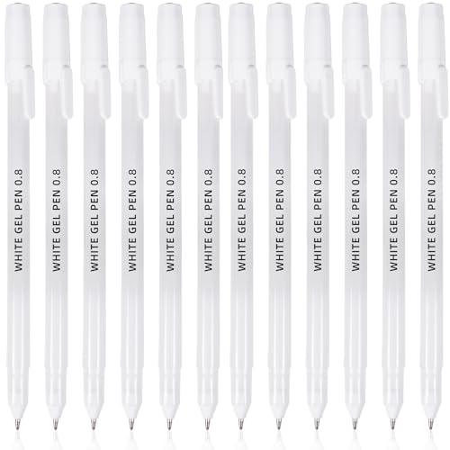 Dacono Penna bianca, 12 pezzi 0,8 mm punta extra fine, penne a inchiostro gel bianco per artisti, pennas gel bianca, penna a inchiostro bianco, penna biancas per arte, penne bianche per carta nera
