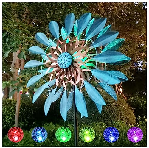 Solar WindmüHlen Garten, 213cm Groß Windrad Metall Garten, Edelstahl Kugellager Windrad Groß FüR DraußEn, Wetterfestes Gartendeko