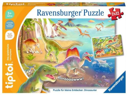 Ravensburger tiptoi puzzle 00198 puzzle per piccoli esploratori: dinosauri, puzzle per bambini dai 3 anni in su, giocattoli a forma di dinosauri per 1 giocatore, puzzle con dinosauri