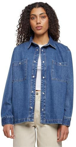 Urban Classics Dam, oversized denimskjorta, skjorta, Mid Indigo tvättad, S