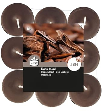 Teelichter Duft 2x18 Stück (36 Teelichter) - Brenndauer: 8 Std., Rußfrei - für Windlicht, Teelicht-Glas, Kerzenständer - Weihnachten, Geschenk, Deko, Hochzeit, Gastro (Braun - Duft: Exotisches Holz)