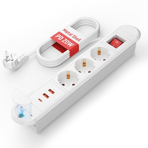 Multipresa da tavolo 3 prese con USB C PD 20W, ciabatta elettrica da incasso con interruttore, presa da incasso con USB per piano di lavoro, tavolino, cavo da 2M