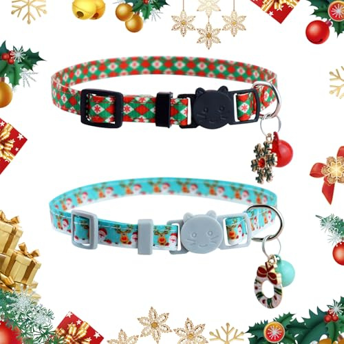 2 Stück Weihnachten Katzenhalsband Weihnachten Haustier Halsbänder für Katzen Hunde einstellbare Kätzchen Halsbänder Katze Halsband Xmas Dekoration für kleine mittlere Katzen Hunde