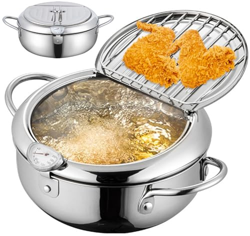 Friggitrice in acciaio inossidabile da 4,2 L con scolapasta, controllo della temperatura e scarico dell'olio, piccola pentola per friggere con maniglie per pesce