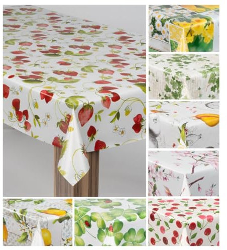 laro Wachstuch-Tischdecke Wachstischdecke Gartentischdecke, Muster:Erdbeeren Rot Weiß, Größe:90x120