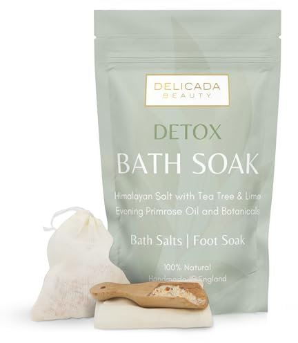 Bath Soak | Foot Soak | Himalayan Salts with Tea Tree & Lime Essential Oils | Antifungal Properties | Nail Fungus | Tired Feet | Muscle Recovery | Cotton Bag & Wooden Scoop | (500g) (Detox)