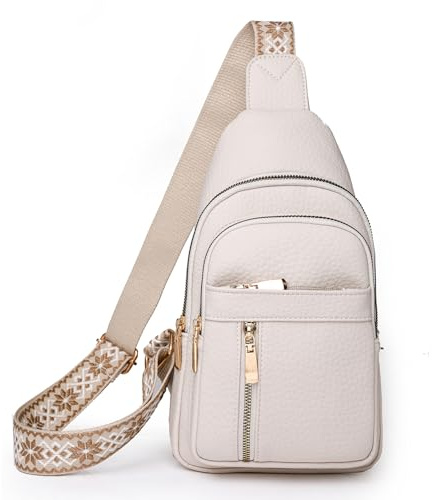 Nexum Sling Bag for Women Leather Crossbody Bag Waterproof Chest Bag for Men And Women Shoulder Bag Lightweight Purse for Travel Cycling Shopping (White)