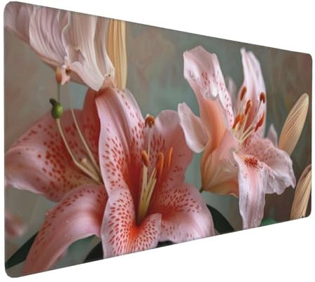 Tapis de Souris 50x25 cm Grand Tapis Souris XXL, Rose lys Tapis de Souris Bureau Gamer, à Bords Cousus, Base en Caoutchouc Antidérapante, sous Main pour Clavier et Souris, Decoration Maison E-263