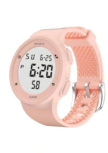 ALCENTIS Montre de Sport Numérique, LCD, Bracelet en Silicone, (Bracelet Rose/Orange)