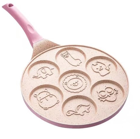 Juroupi 7-Hole Mini Pancakes Maker Pancake Pan with Cute Patterns Nonstick Molds for Kids Egg Frying Pan Egg Cooker Breakfast (Lake Blue)