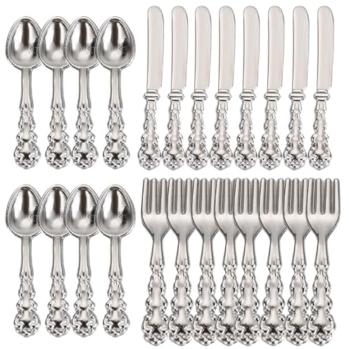 HoveeLuty Couverts pour Maison de poupée, 24 pièces, Vaisselle Miniature en Alliage avec Manche gravé, Accessoires pour Maison de poupée, Mini fourchettes, décoration