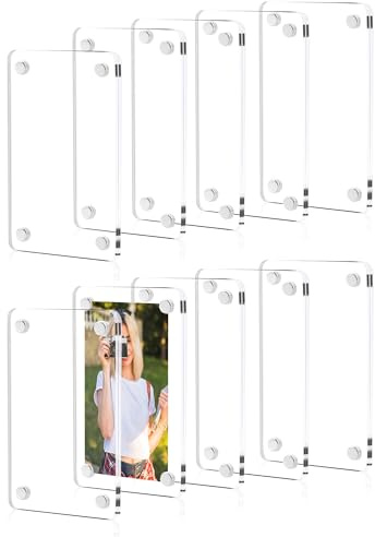 OulQinyhome 20 Pezzi/10 Paia Cornice Portafoto Magnetica 9x6 cm - Cornice Portafoto Trasparente in Acrilico – Cornici Magnetiche per Foto e Cartoline