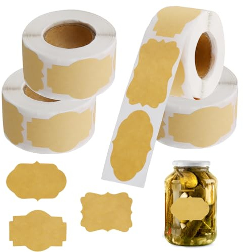 1000 Pièces Étiquettes Autocollantes Bocaux en Papier Kraft, Etiquette Confiture Cadeau Autocollante, 5x3cm Autocollants D'étiquettes Kraft pour Bouteilles, 3 Styles, pour Fête Stickers DIY Emballage