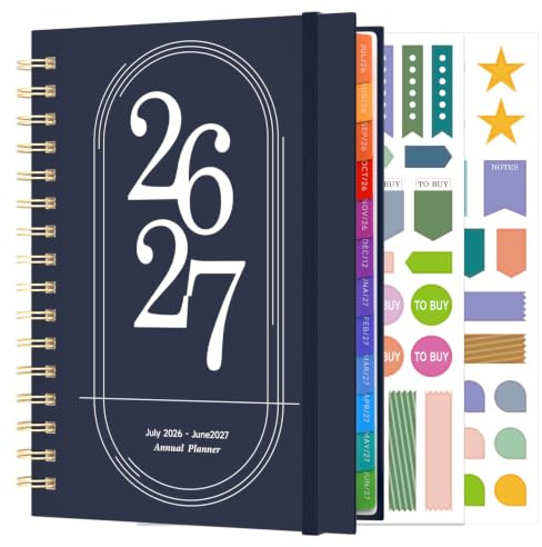 Academic Diary 2026-2027 Week to View A5, July 2026 - June 2027, To Do Weekly Planner 2026-2027 with Colourful Tabs, Hardcover, Spiral Twin-Wire Binding for School Teachers