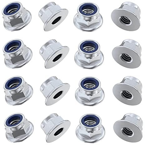 TERF® M6 Flanged Nylon Insert Self Locking Nut M6 (6mm) Flange Nyloc Insert Hex Hexagon Lock Nuts Steel - Pack of 20