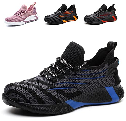 Eivaza Säkerhetsskor, arbetsskor, lätta, sportiga stålhätta, ventilerande sneakers med stålhätta, män, beställ, kvinnor, storlek 35–46, D blå, 41 EU