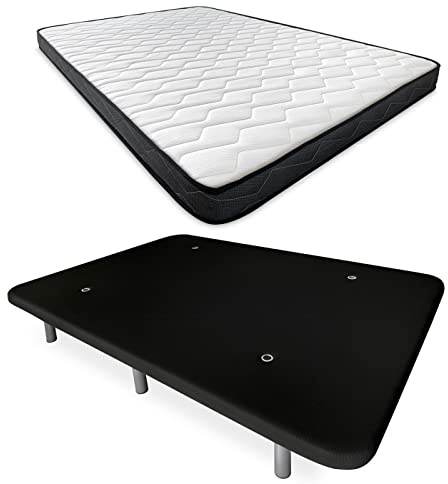 Somnia Descanso - Cama Completa con Colchón Versalles Reversible + Base Tapizada Reforzada Color Negro con 6 Patas Metálicas Roscadas, 150 x 190