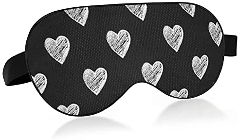 Corazones blancos brillantes plateados sin costuras en máscaras de ojos negras, bloques de cubierta, máscara de sueño ligera, cubierta de sombra, cubierta de sombra de ojos relajante con correa ajusta