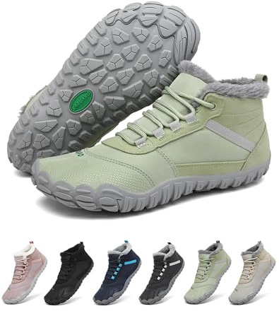 SAGUARO Botas de Invierno Mujer Forrados Barefoot Shoes Caliente Botines con Cordones Nieve Antideslizante, Verde Claro 37