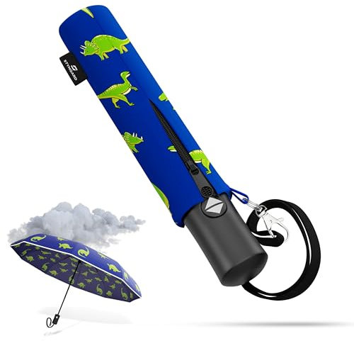 STYNGARD Regenschirm Kinder mit Sicherheitsreflektoren - Regenschirm Kinder Schulranzen Modell ROTTERDAM (Dinosaurier)
