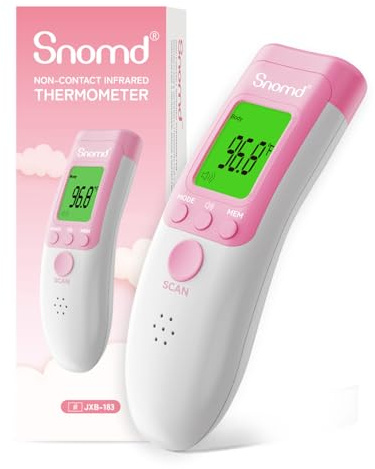 Snomd Digital Non-Contact Infrared Forehead Thermometer for Adults, Kids, and Baby, 3-in-1 Medical Grade Thermometer with Fever Indicator, Instant Reading, Backlit LCD Display