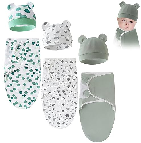 3 Stück Baby Pucksack Neugeborene, Baby Wickeltuch und Mütze Neugeborenen Swaddle Decke Schlafsack Wickeltuch Baby Schlafmütze Kleinkinder Wickeltuch Warm Wickeltuch für 0-5 Monate Neugeborenen